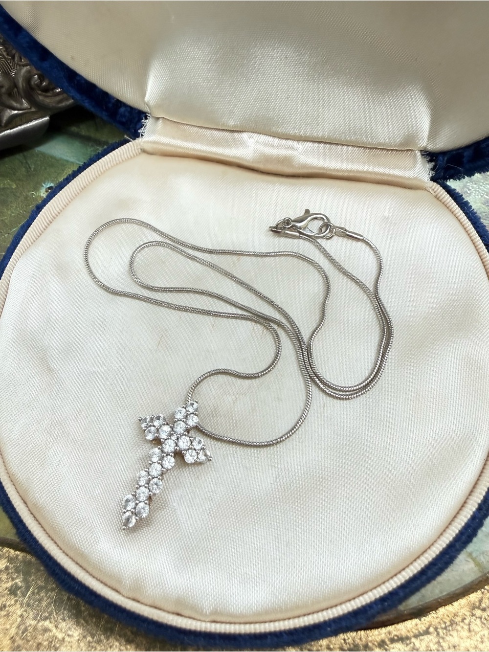 Vintage vermeil crystal cross pendant necklace